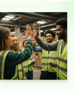 Warehouse team celebrating performance